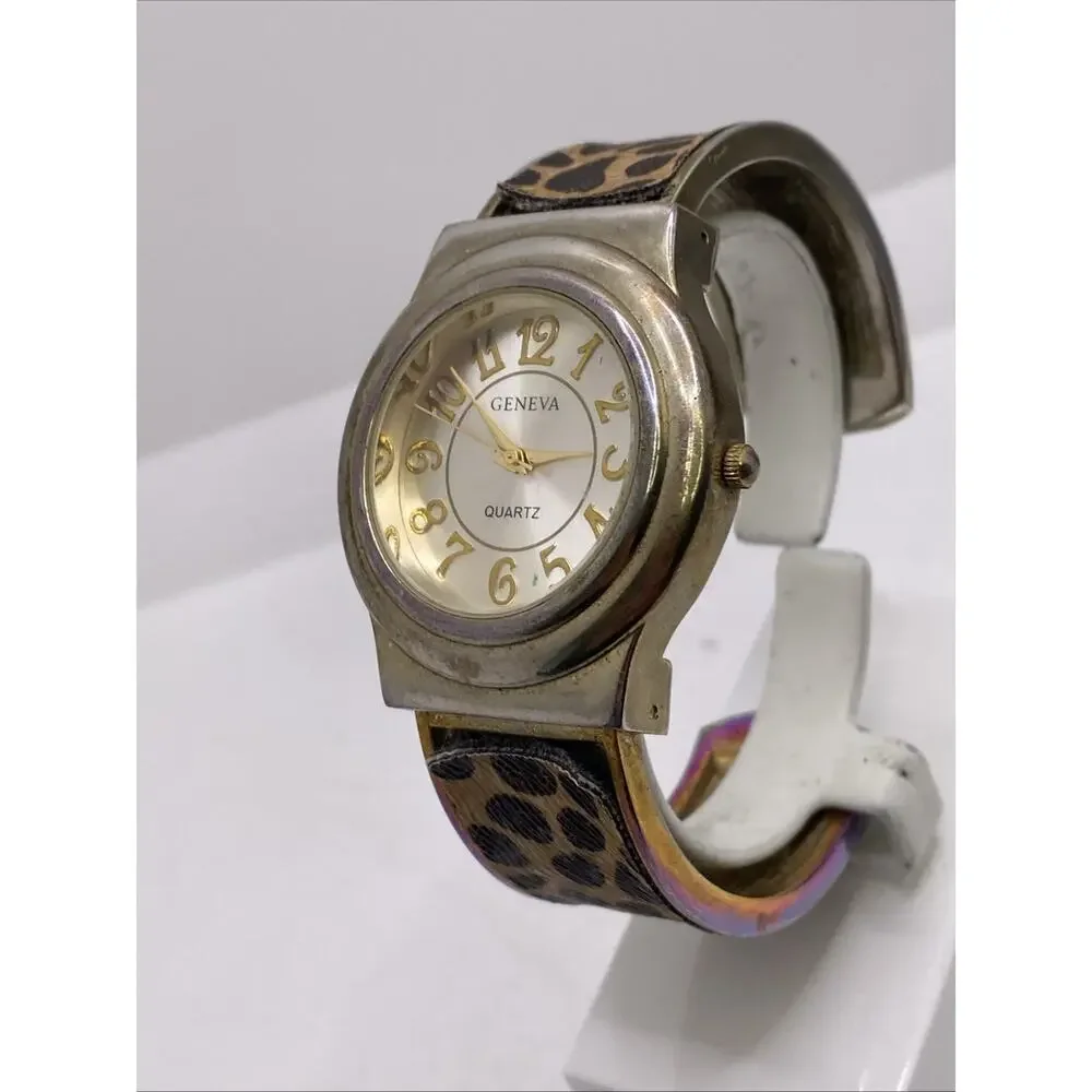 Geneva Gold Cheetah Leopard Watch Works New Battery